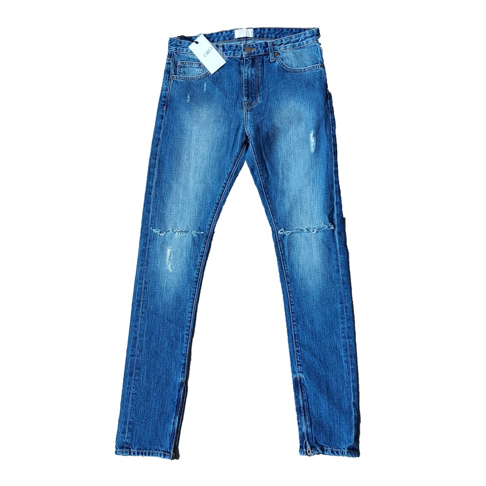 Oro Los Angeles Men's  30 x 33" Ankle‎ Zippers Distressed Slim Straight Jeans
